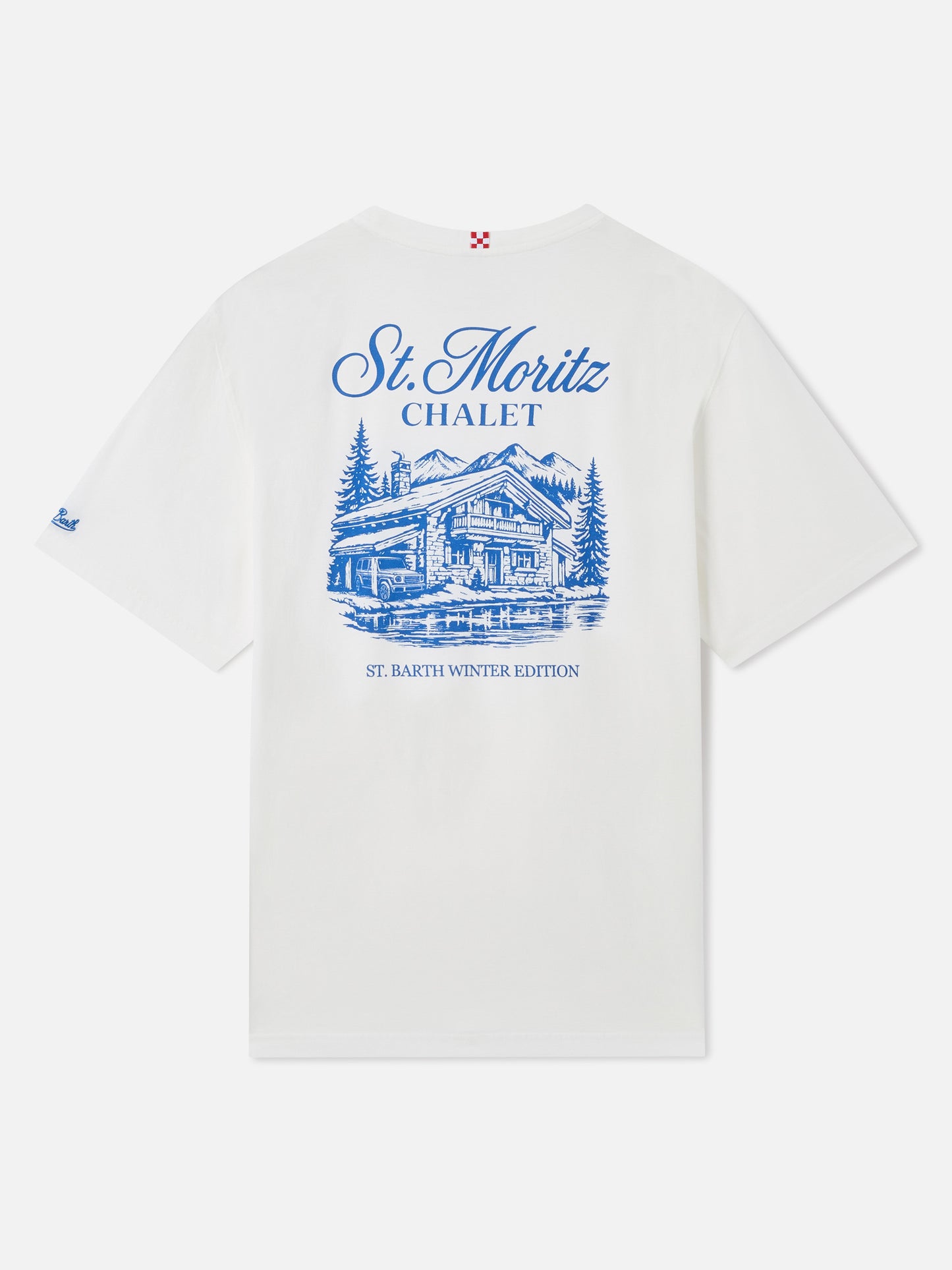 T-shirt à col rond Arnott en blanc avec imprimé St. Moritz Chalet 