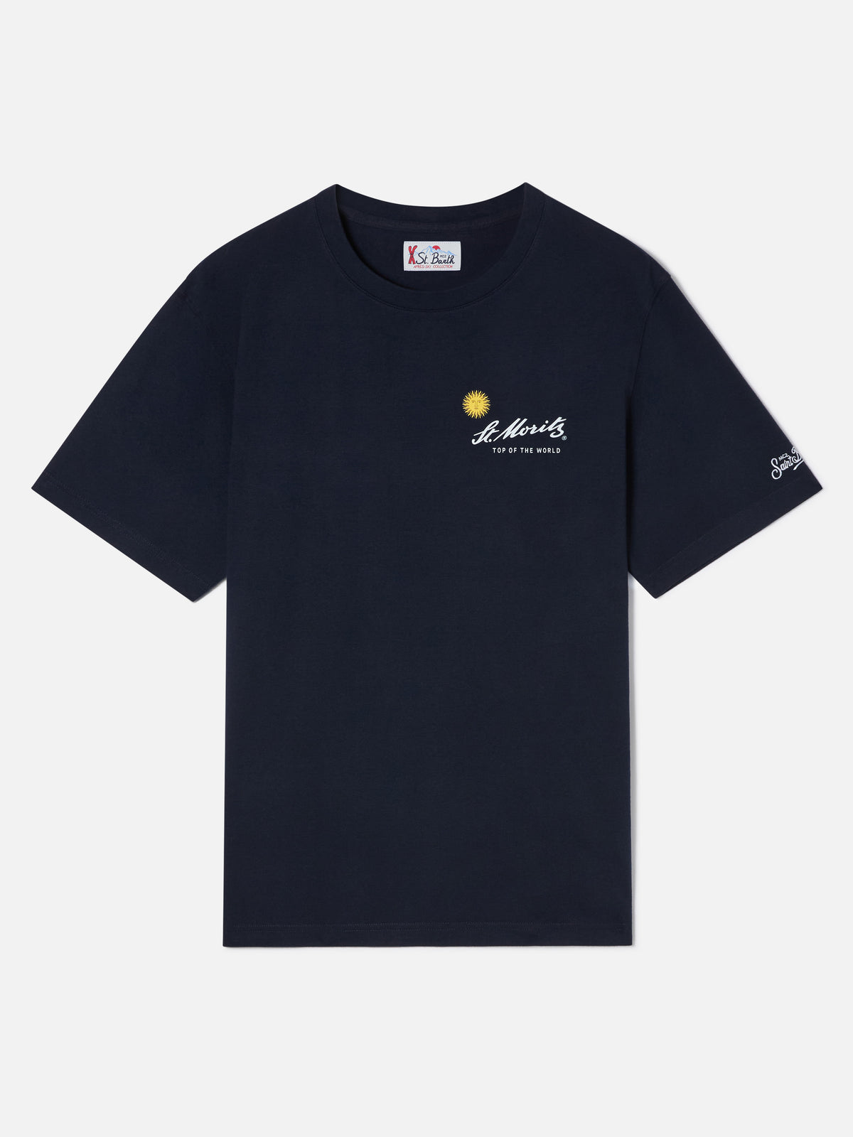 Navy blue Arnott T-shirt chaud en coton avec imprimé St. Moritz au dos | Special edition 