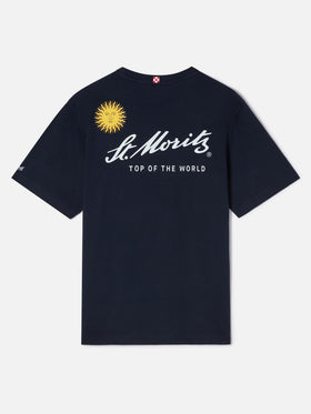 Navy blue Arnott T-shirt chaud en coton avec imprimé St. Moritz au dos | Special edition 