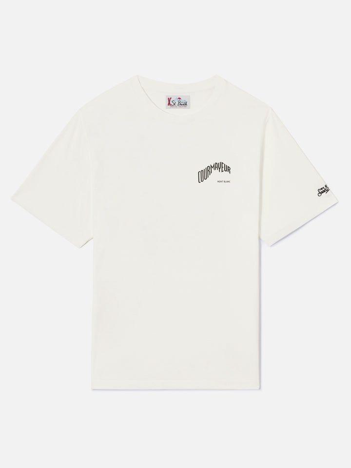 White Arnott Warm organic cotton t-shirt with back Courmayeur print | Special edition