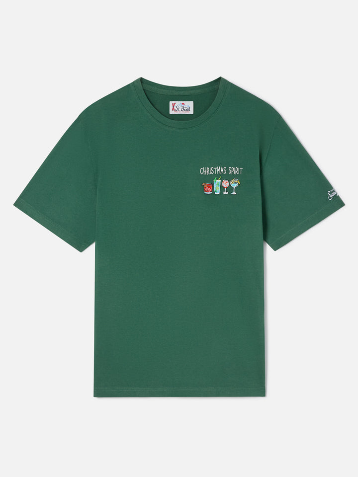 Grünes Arnott Warmes Baumwoll-T-Shirt mit Christmas Spirit-Stickerei 