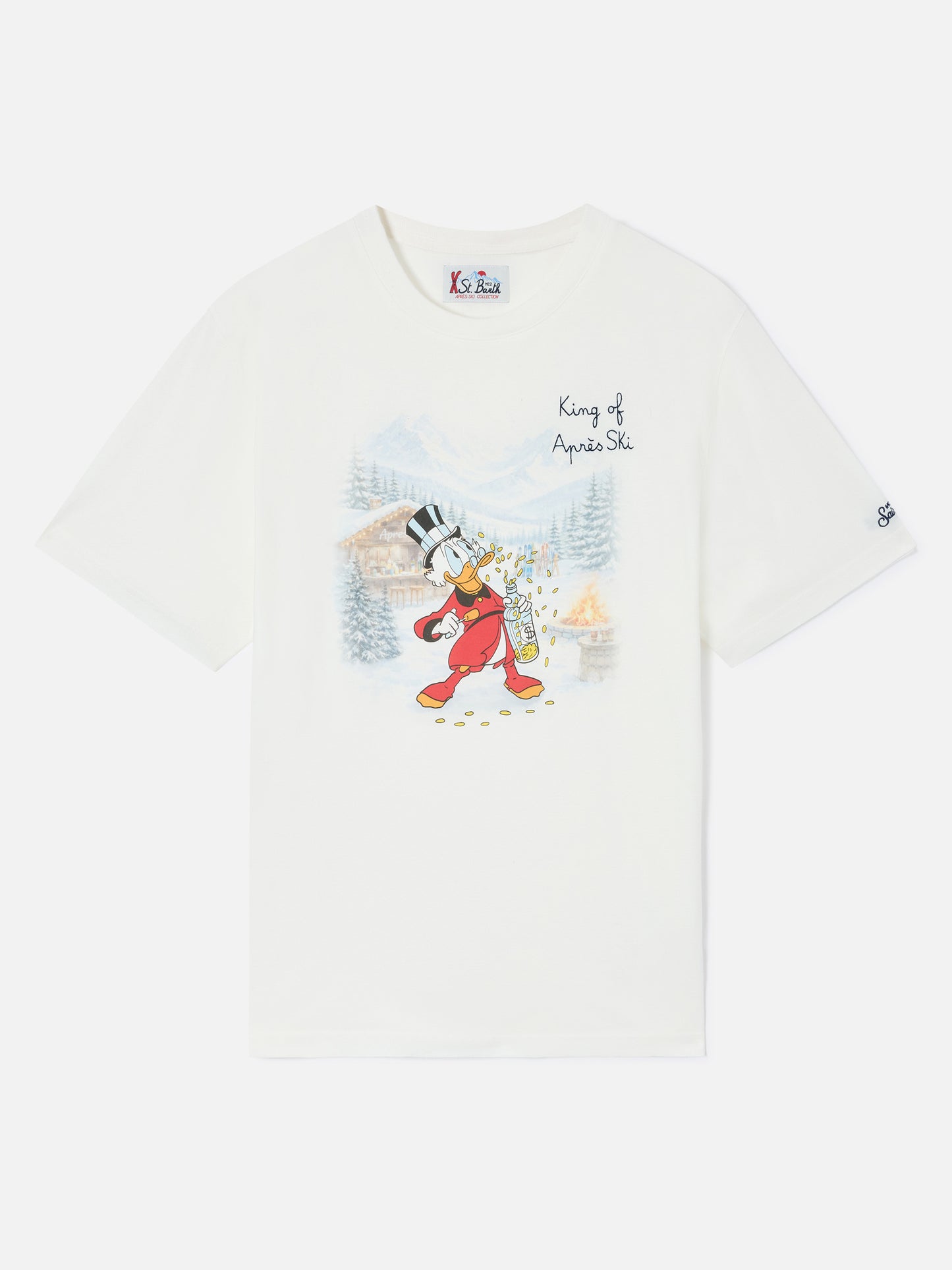 Arnott Warm t-shirt in white with Scrooge McDuck King of Après Ski print