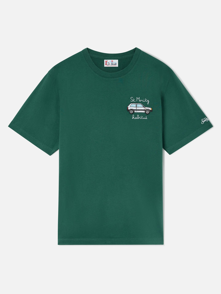 Green Arnott Warm cotton t-shirt with St. Moritz Habitué embroidery | Special edition