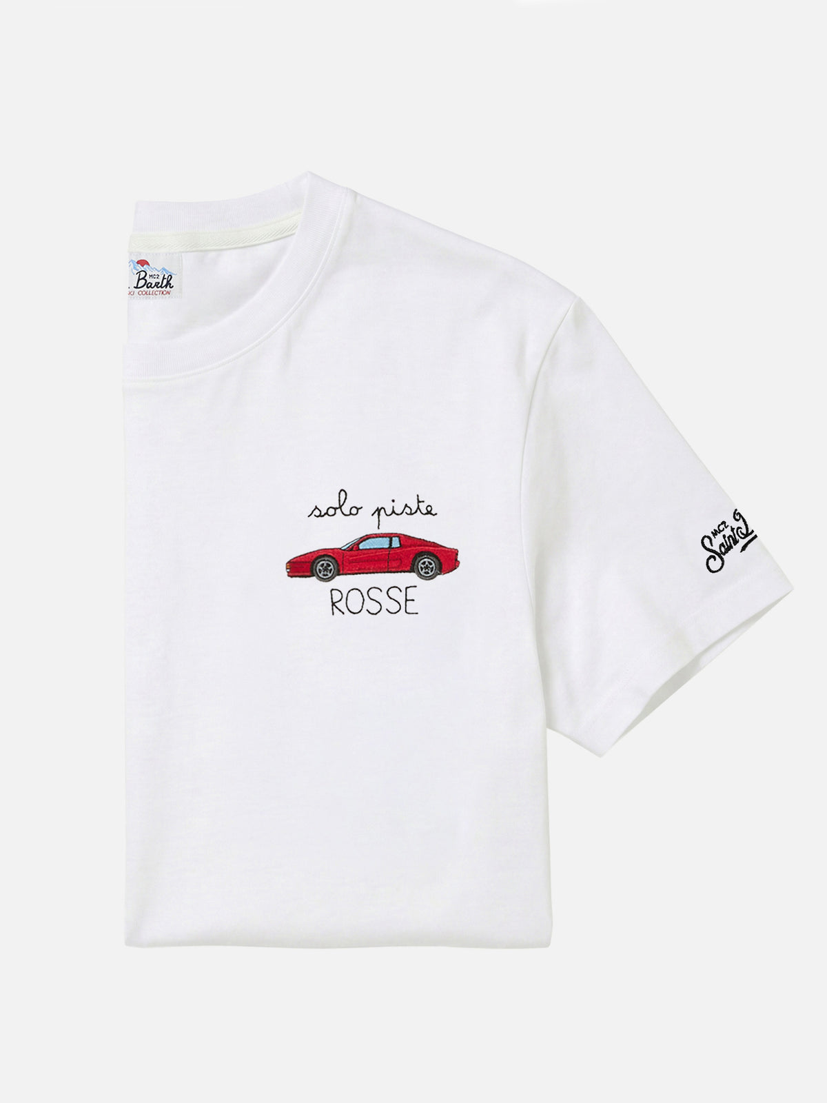 White Arnott Warm organic cotton t-shirt with Solo Piste Rosse embroidery