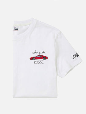 White Arnott Warm organic cotton t-shirt with Solo Piste Rosse embroidery