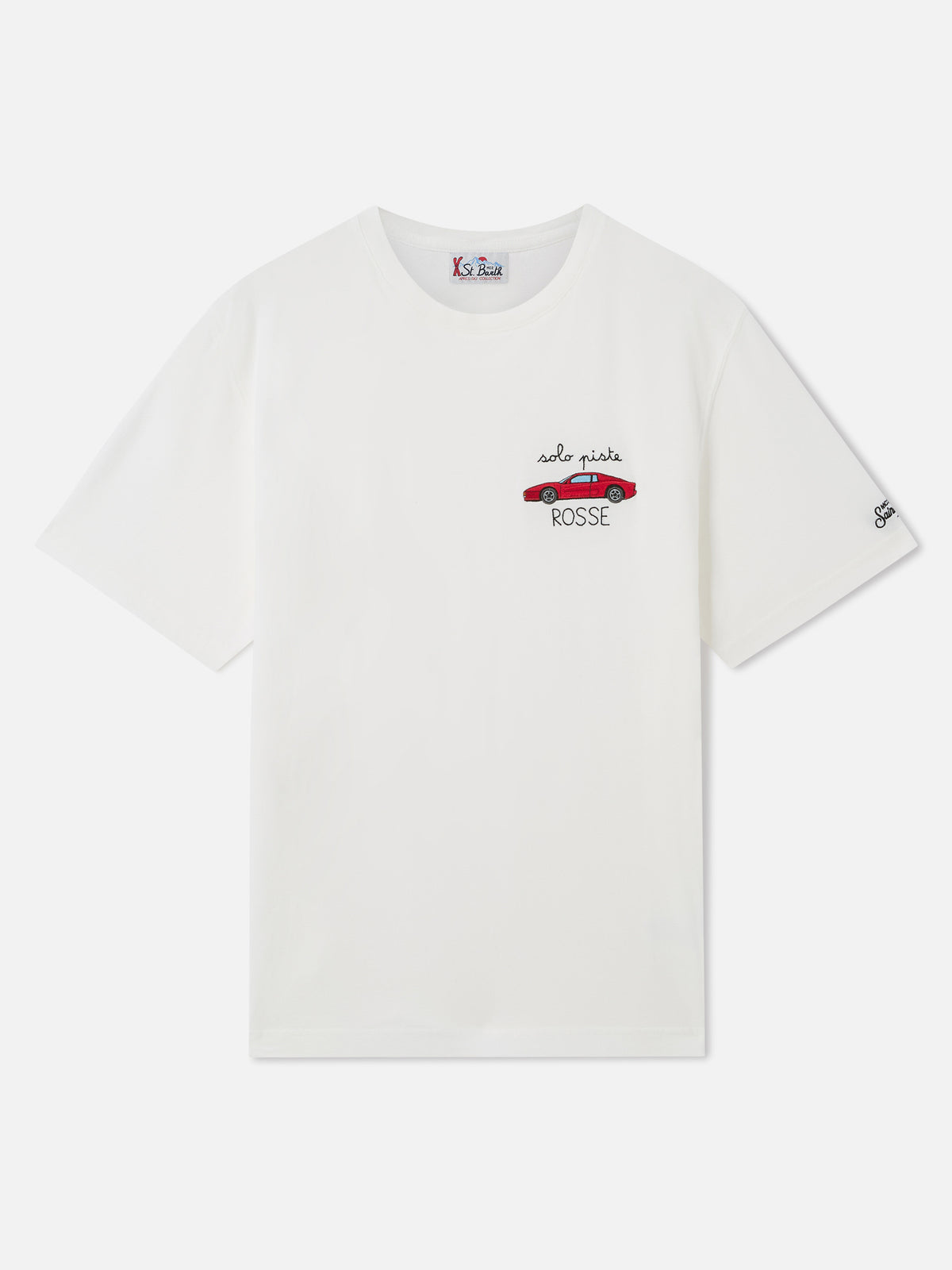 White Arnott Warm organic cotton t-shirt with Solo Piste Rosse embroidery