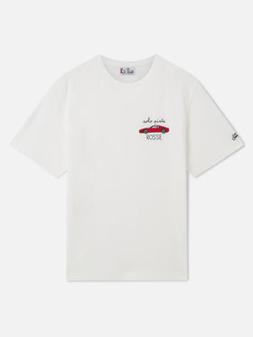 White Arnott Warm organic cotton t-shirt with Solo Piste Rosse embroidery