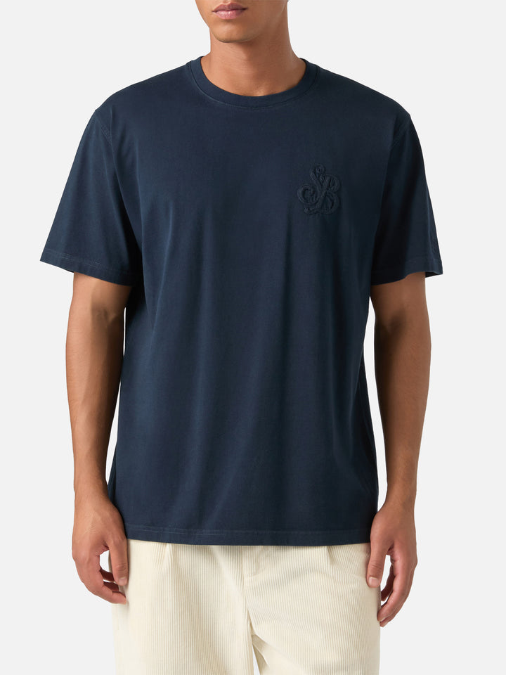 Navy blue Arnott cotton t-shirt with SB Legacy monogram