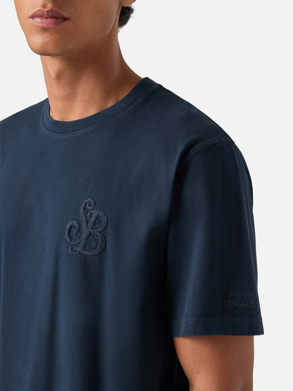 T-shirt Arnott blu navy in cotone con monogramma SB Legacy