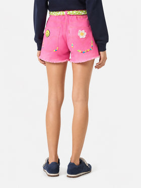 Pink Arizona denim shorts with embroidery and appliqués