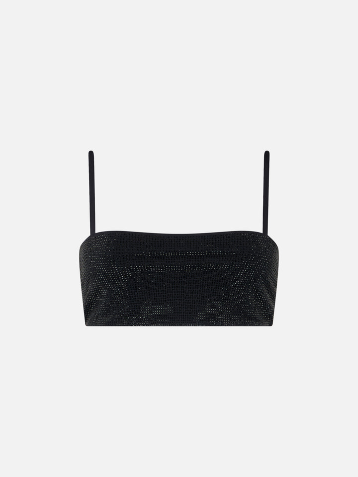 Top a fascia Athena nero con strass