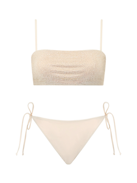 Woman beige bandeau bikini Athena Virgo with rhinestones