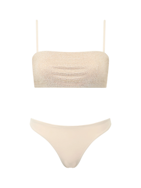 Woman beige bandeau bikini Athena Naomi with rhinestones