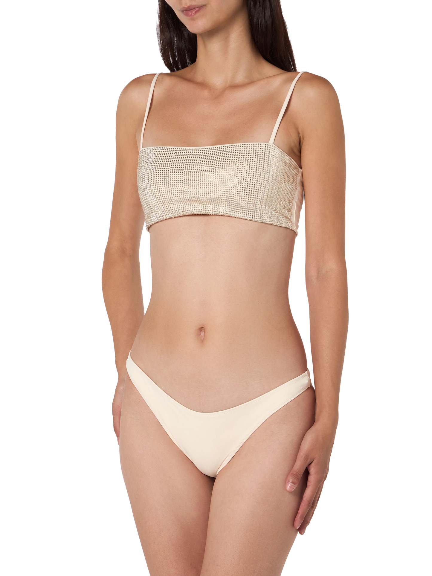 Woman beige bandeau bikini Athena Naomi with rhinestones
