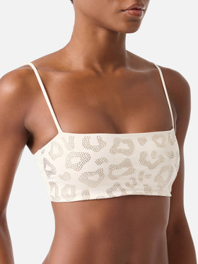 Top de bikini bandeau animalier Athena con strass 