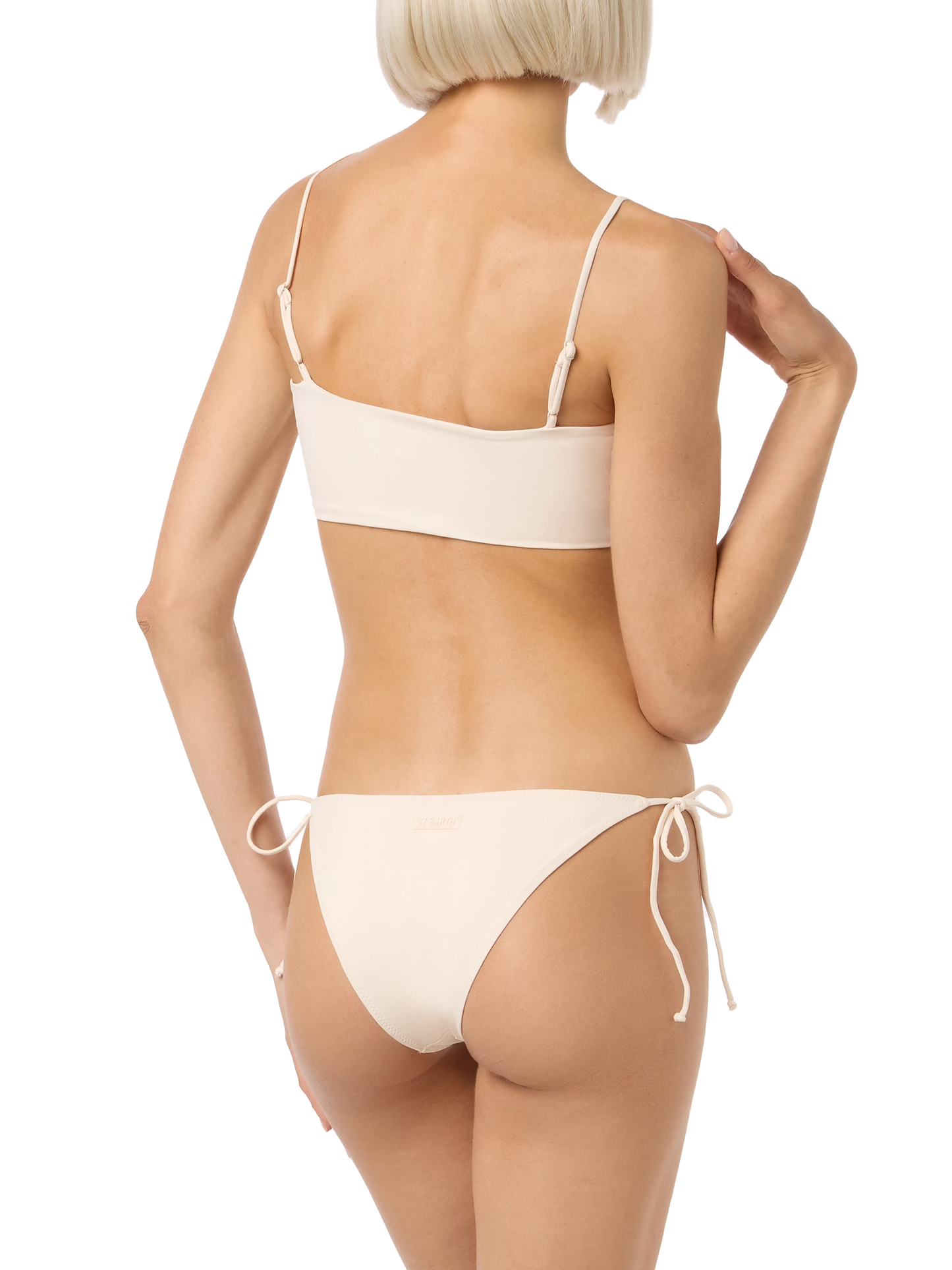 Woman beige bandeau bikini Athena Virgo with rhinestones