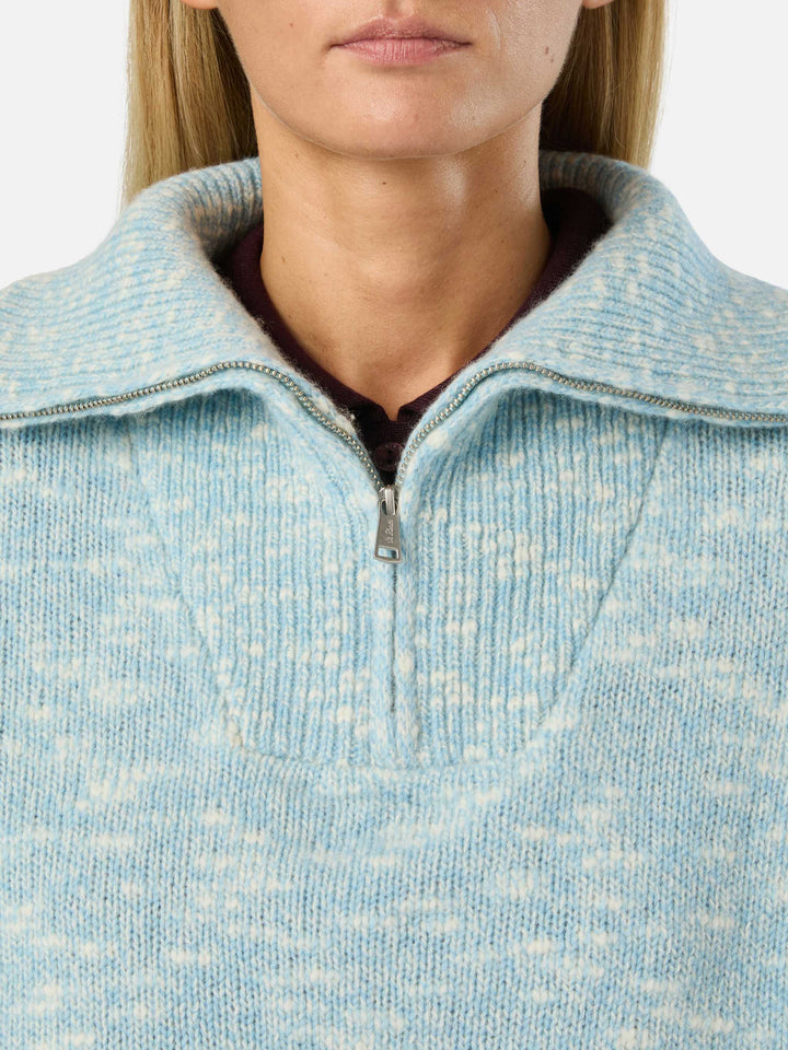 Jersey de lana Augustine blue ligero con media cremallera y bordado del logotipo 
