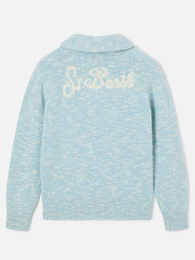 Pull en laine Augustine blue léger à demi-zip avec logo brodé 