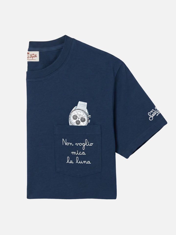 Tshirt in cotone Austin con ricamo e stampa orologio