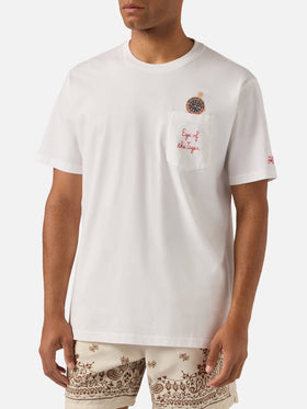 White Austin t-shirt with watch and Eye Of The Tiger embroidery