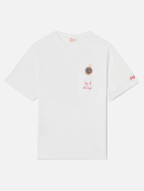 White Austin t-shirt with watch and Eye Of The Tiger embroidery