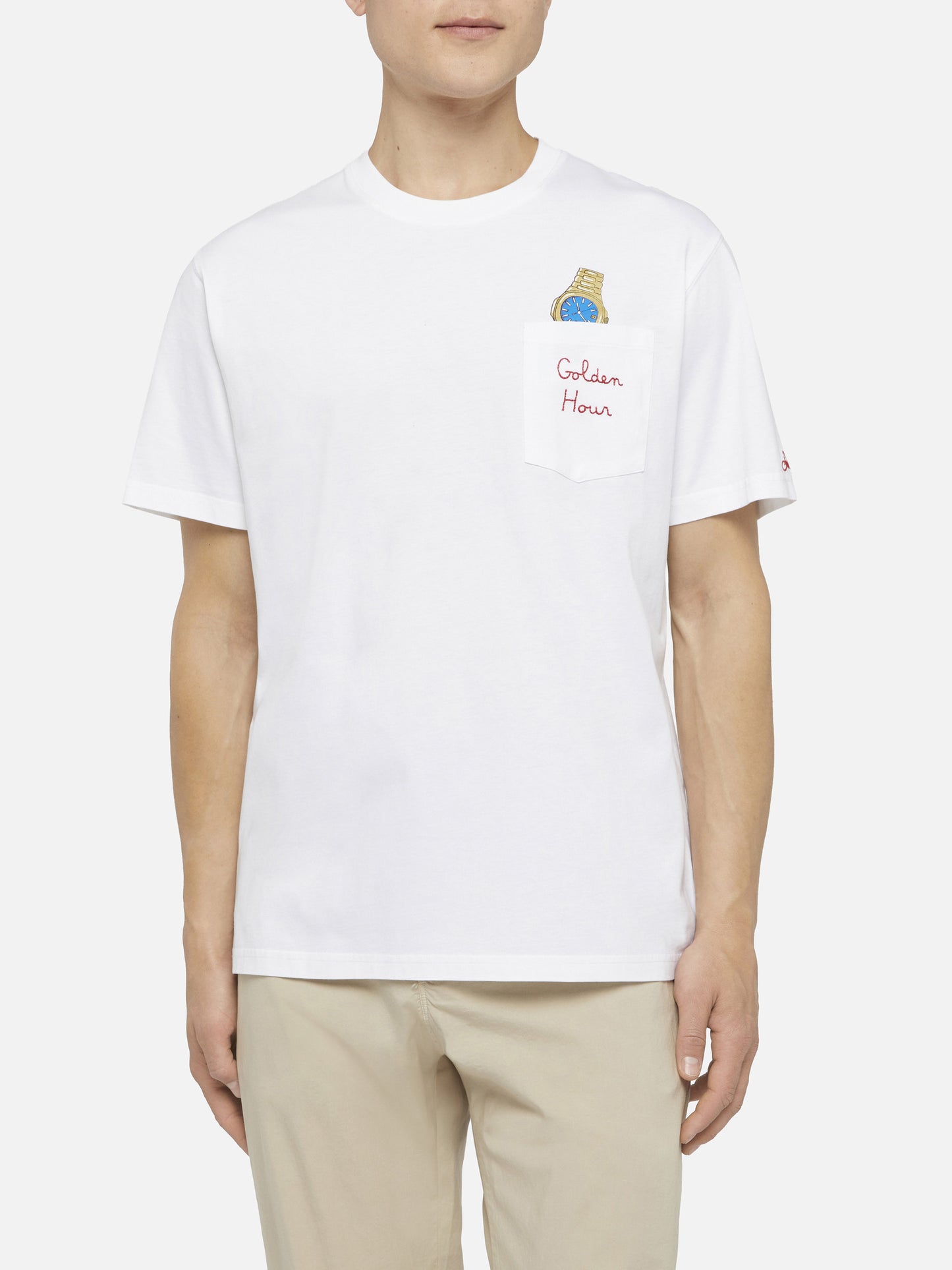 Cotton t-shirt Austin with embroidery and watch print