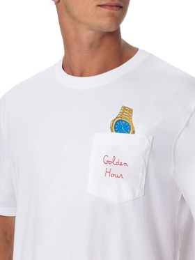 Cotton t-shirt Austin with embroidery and watch print