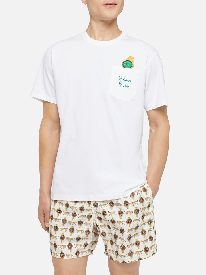 Baumwoll-T-Shirt Austin mit Stickerei und Uhrendruck