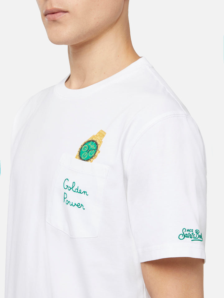 Baumwoll-T-Shirt Austin mit Stickerei und Uhrendruck