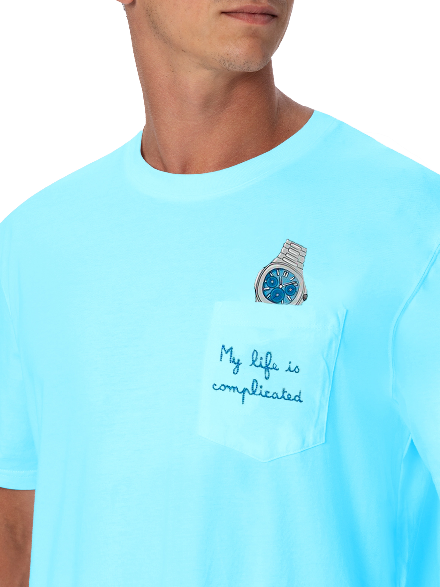 Cotton t-shirt Austin with embroidery and watch print