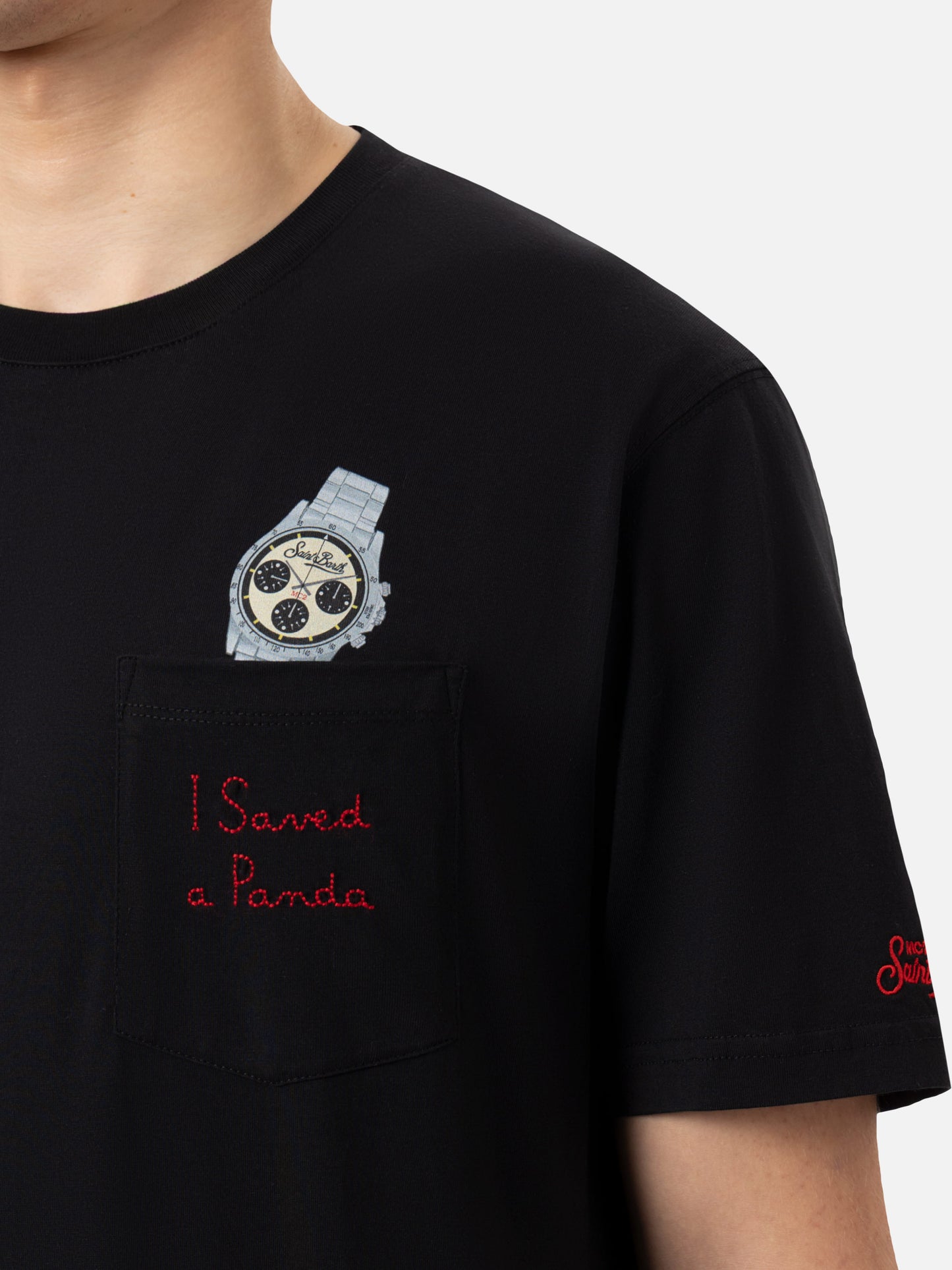 Baumwoll-T-Shirt Austin mit Stickerei und Uhrendruck