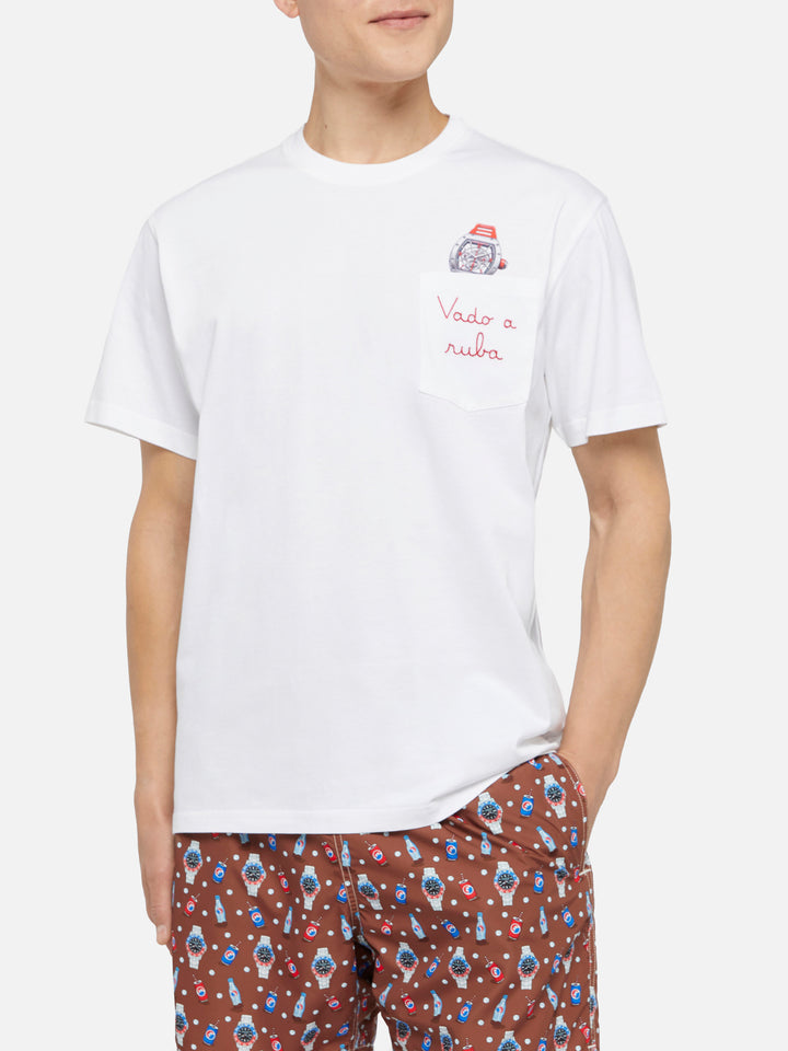 Baumwoll-T-Shirt Austin mit Stickerei und Uhrendruck