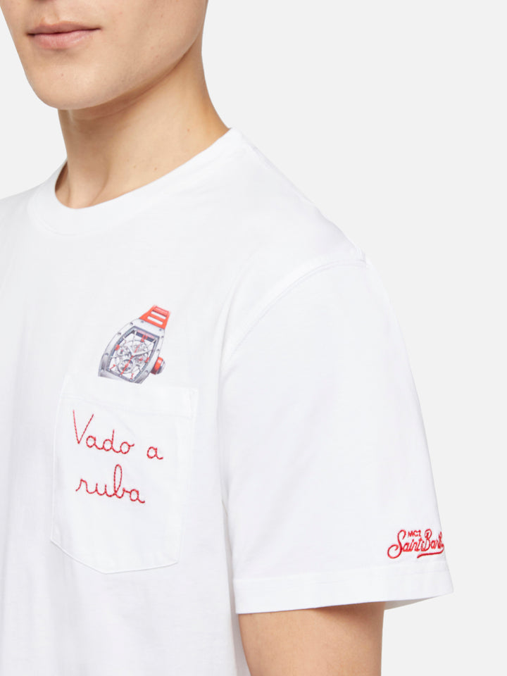 Baumwoll-T-Shirt Austin mit Stickerei und Uhrendruck