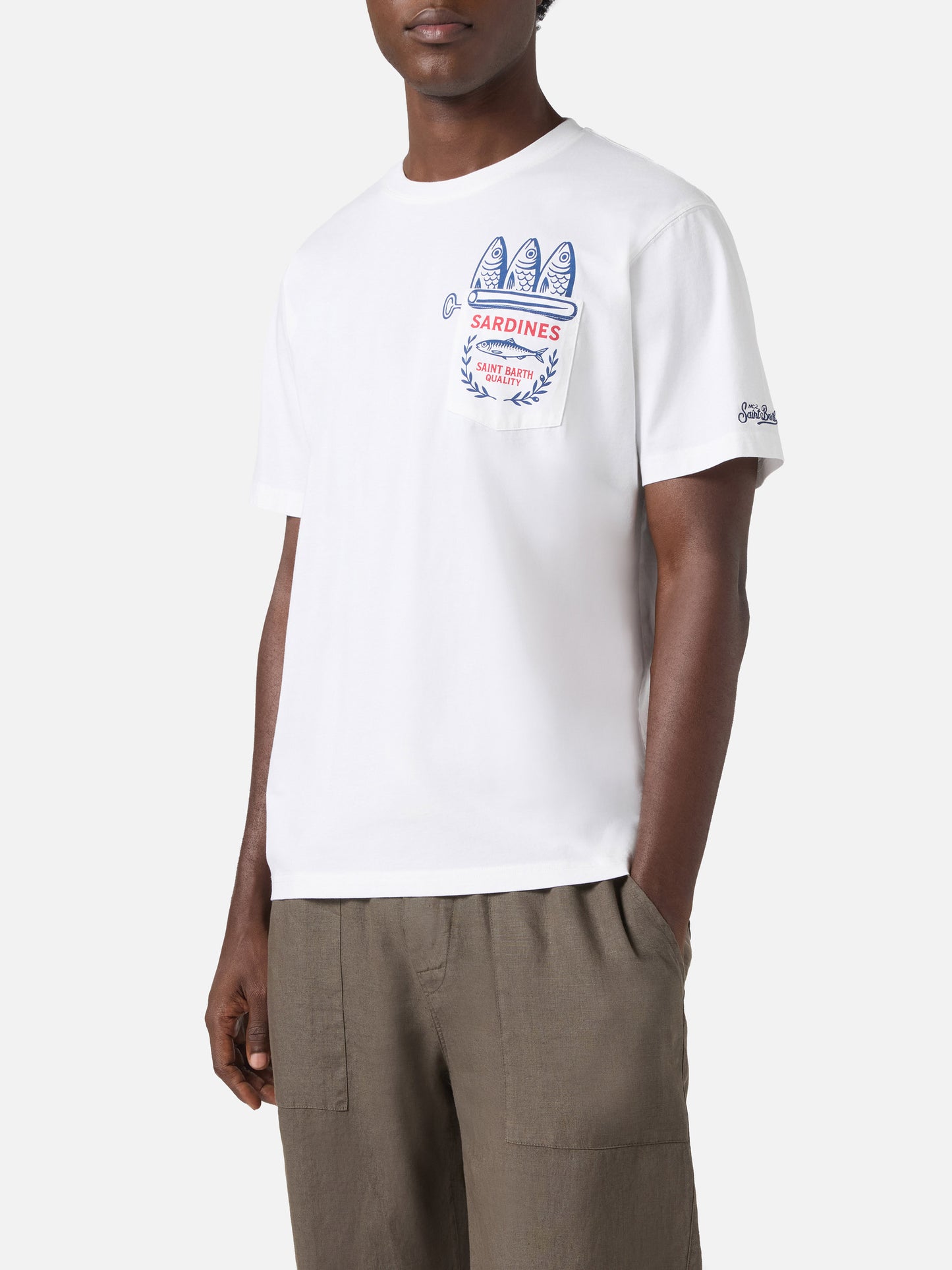 White Austin T-shirt with Sardine illustration