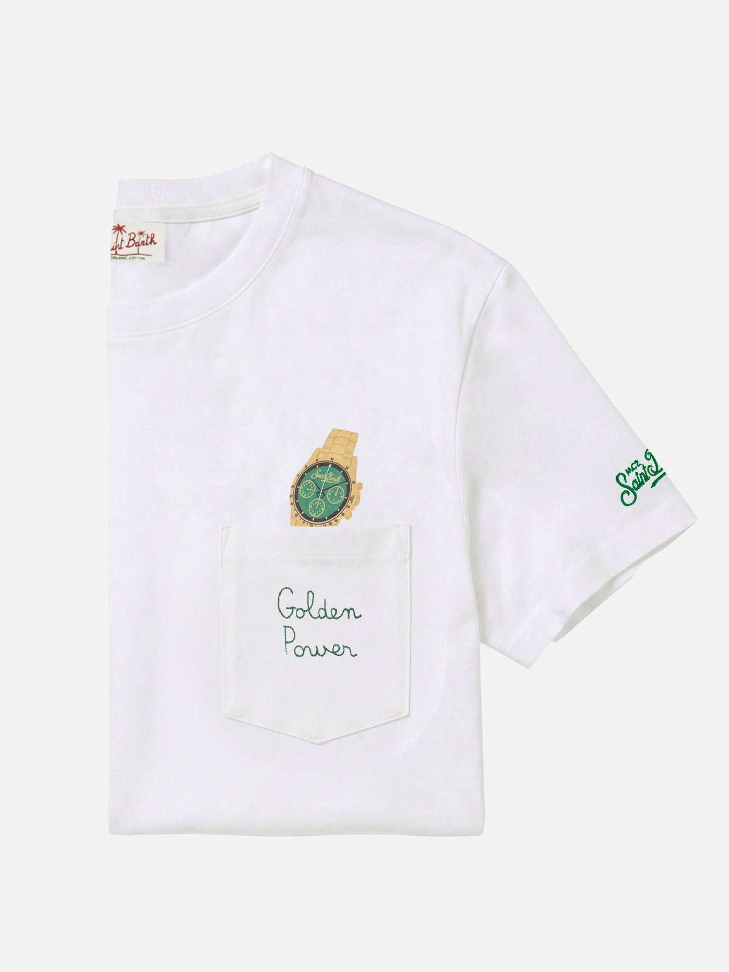 T-shirt Austin blanc avec montre et broderie Golden Power 