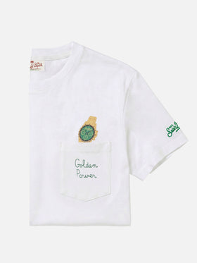 T-shirt Austin blanc avec montre et broderie Golden Power 