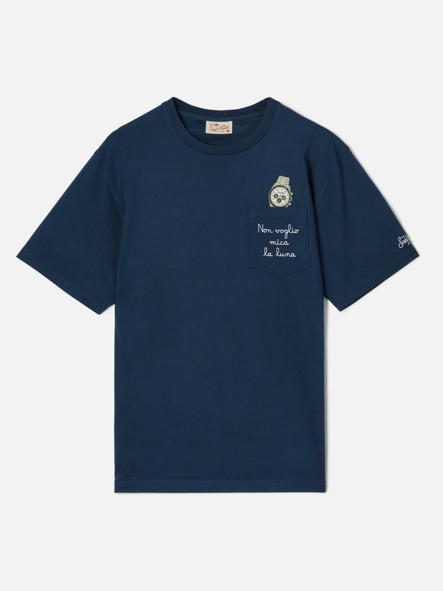 Blue Austin t-shirt with watch and Non Voglio Mica La Luna embroidery