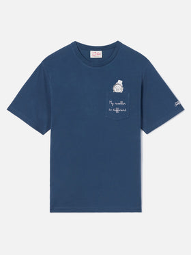 T-shirt Austin blu con orologio e ricamo My Reseller Is Different