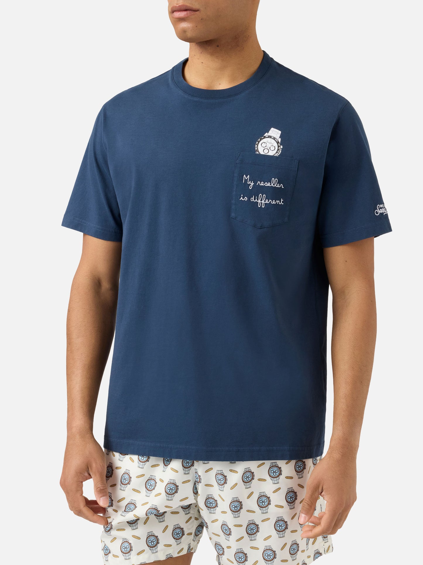 T-shirt Austin blu con orologio e ricamo My Reseller Is Different