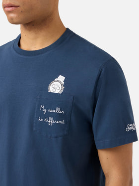 T-shirt Austin blu con orologio e ricamo My Reseller Is Different