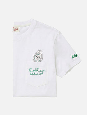 T-shirt Austin bianca con orologio e ricamo Wimbledon Addicted