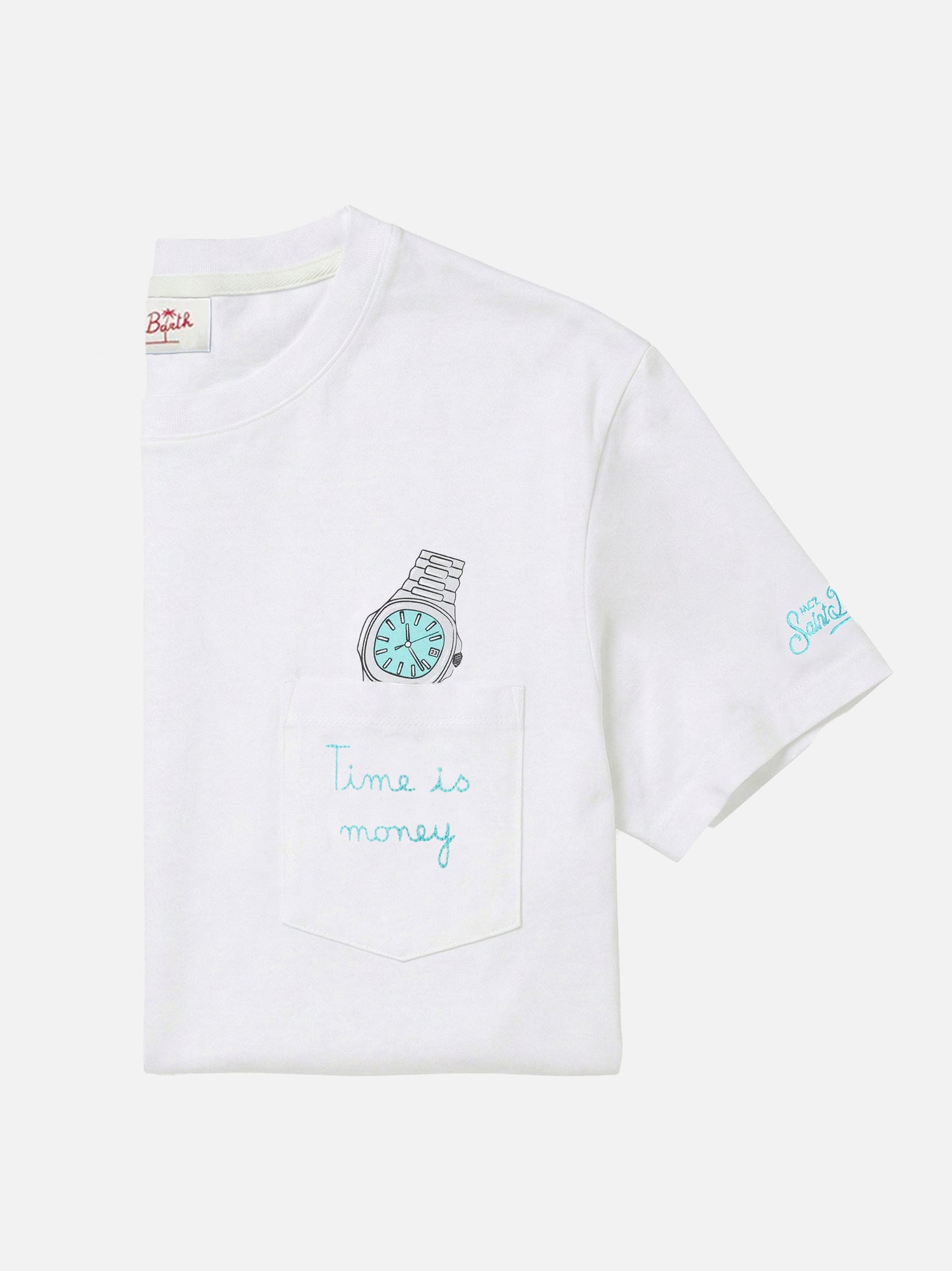 T-shirt Austin blanc avec montre et broderie Time Is Money 