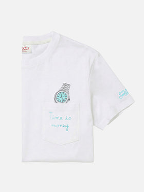 T-shirt Austin blanc avec montre et broderie Time Is Money 