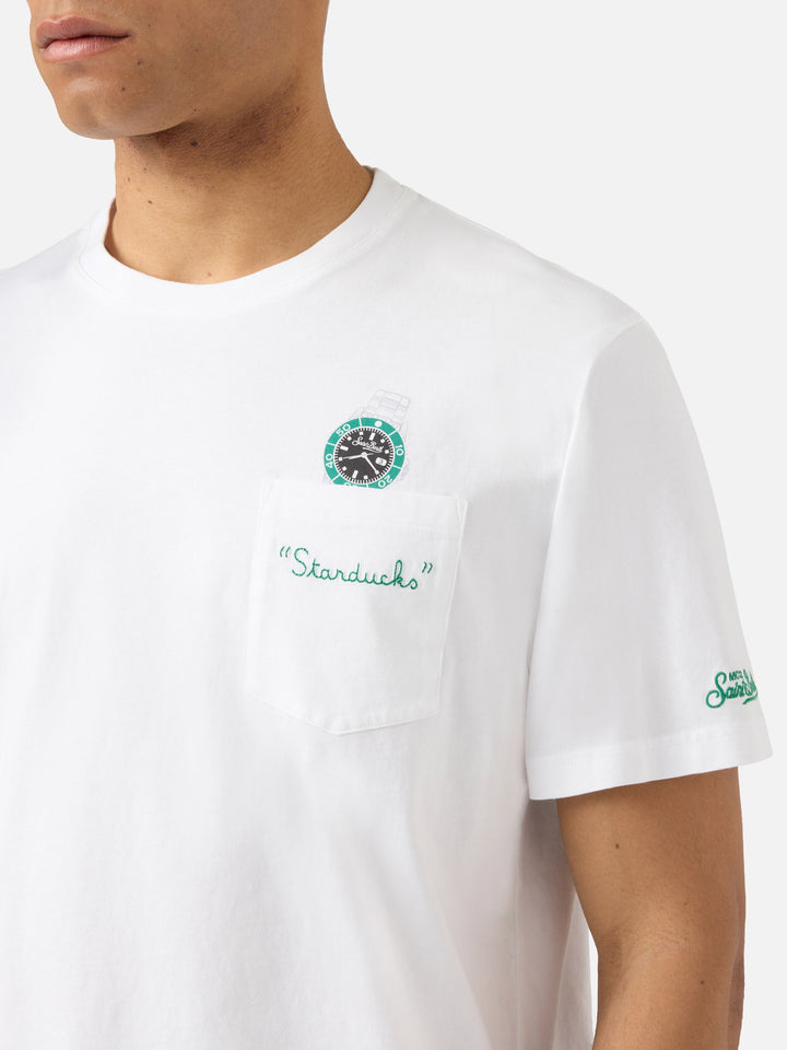 T-shirt Austin bianca con orologio e ricamo Starduchs