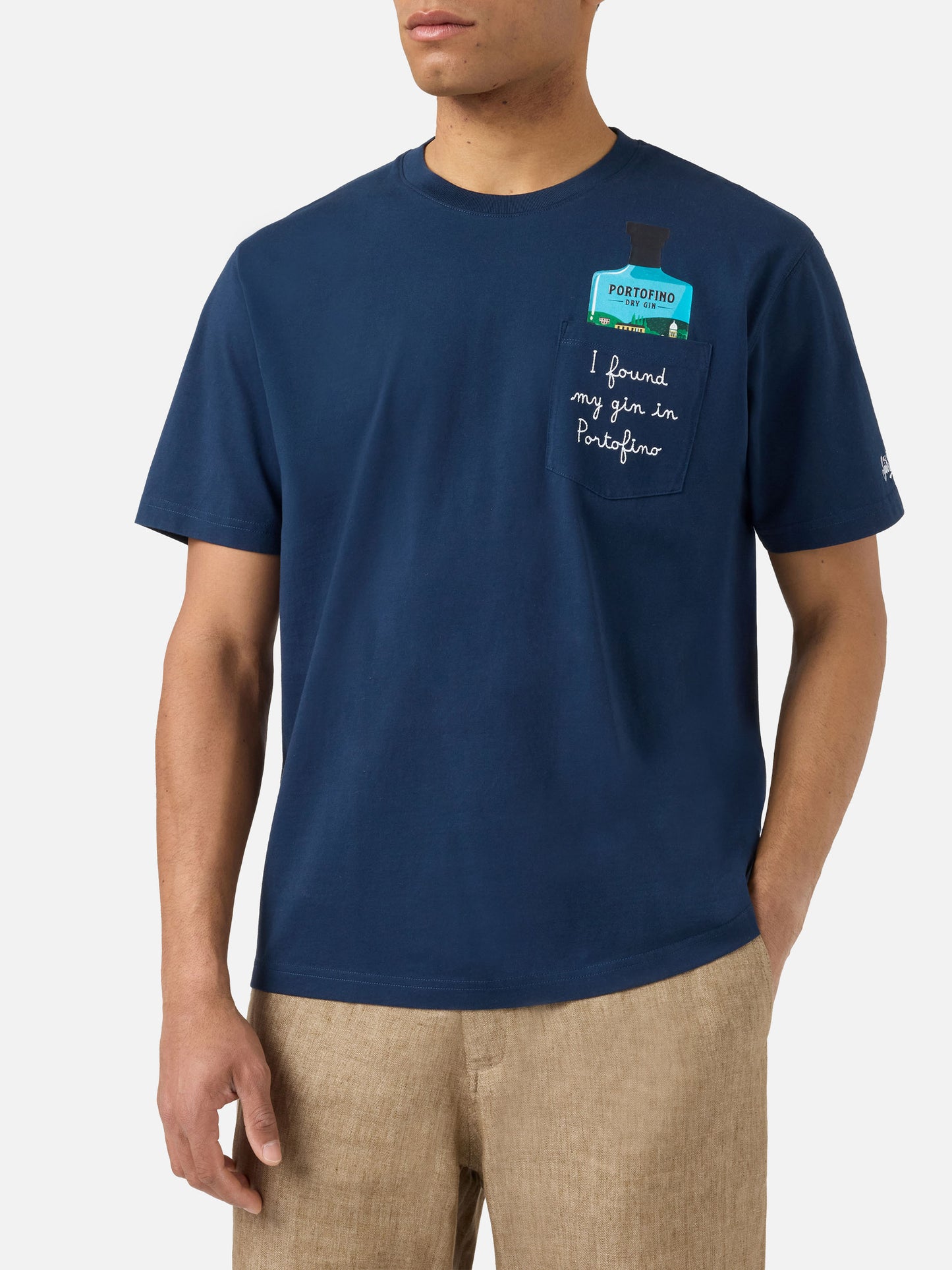 Blue Austin t-shirt with I Found My Gin In Portofino embroidery | Special Edition