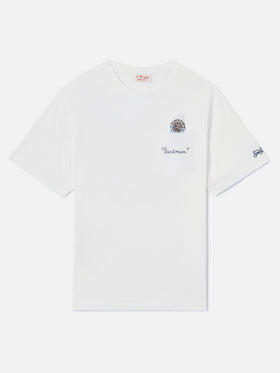 White Austin t-shirt with watch and Bartman embroidery