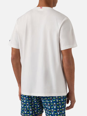 White Austin t-shirt with watch and Bartman embroidery