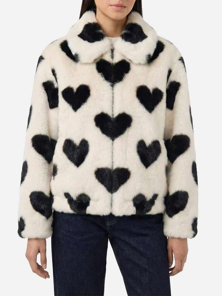 Aveline faux fur jacket with heart print