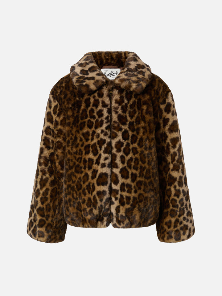 Giacca bambina Aveline in faux fur con stampa leopardata