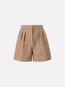 Aya shorts in houndstooth fabric with double pleats